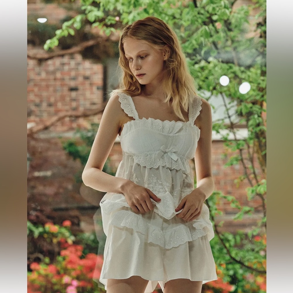 Ullala Womens White Eyelets Babydoll Coquette Cami Lingerie  One Size Small